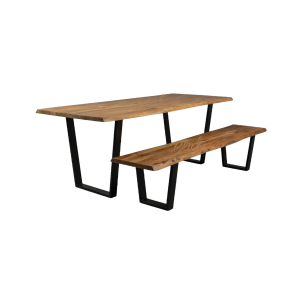 Стіл та лавка з дуба TaBe Live edge 200*90 & metal V legs