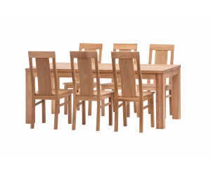 Set of Simple 200/100/4 cm Table and 6 Ditmar Chairs, hard seat oak oil