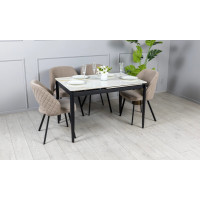 Стіл Хіт обідній розкладний 1200/1800х800х750 молочний глянець чорні ноги