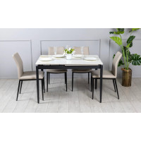 Стіл Хіт обідній розкладний 1200/1800х800х750 молочний глянець чорні ноги