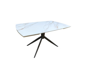 Стіл ВІРАЖ 1400/2000x900x750 молочний глянець чорні ноги