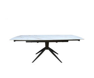 Стіл ВІРАЖ 1400/2000x900x750 молочний глянець чорні ноги