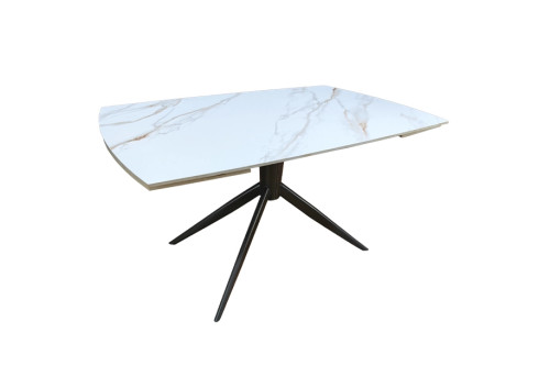 Стіл ВІРАЖ 1400/2000x900x750 молочний глянець чорні ноги