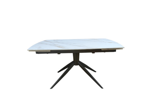 Стіл ВІРАЖ 1400/2000x900x750 молочний глянець чорні ноги