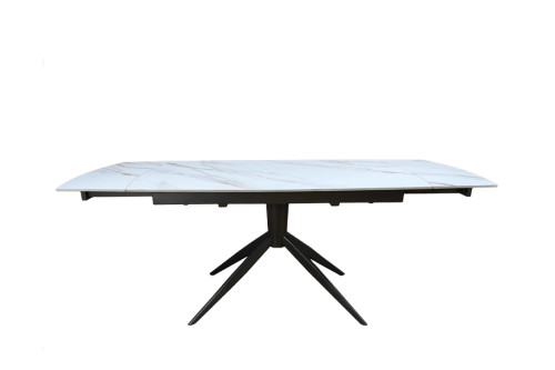 Стіл ВІРАЖ 1400/2000x900x750 молочний глянець чорні ноги