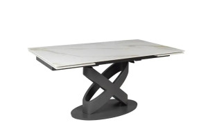 Стіл Річмонд обідній розкладний 1600/2400х900х750 молочний глянець чорні ноги