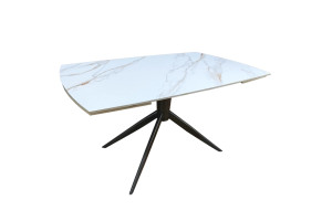 Стіл ВІРАЖ 1400/2000x900x750 молочний глянець чорні ноги