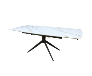 Стіл ВІРАЖ 1400/2000x900x750 молочний глянець чорні ноги