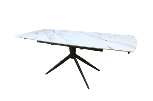 Стіл ВІРАЖ 1400/2000x900x750 молочний глянець чорні ноги