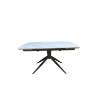 Стіл ВІРАЖ 1400/2000x900x750 молочний глянець чорні ноги