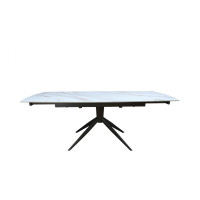 Стіл ВІРАЖ 1400/2000x900x750 молочний глянець чорні ноги