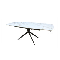 Стіл ВІРАЖ 1400/2000x900x750 молочний глянець чорні ноги