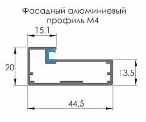 Алюмінієвий фасад 356 * 796 з профілю М4 Shampan & Satin