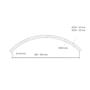 Радиусный МДФ фасад R300 наружный с правильным радиусом хорда 424 мм