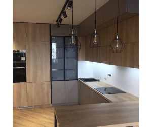 Меблі корпусні для кухні № 1125 фарбовані МДФ фасади сірий матовий + шпоновані фасади 