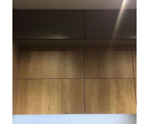 Меблі корпусні для кухні № 1125 фарбовані МДФ фасади сірий матовий + шпоновані фасади 