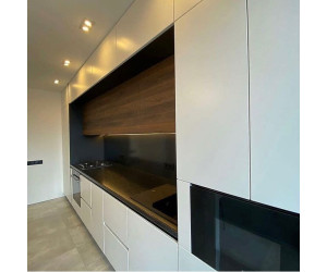 Меблі корпусні для кухні № +1126 фарбовані МДФ фасади білі матові + шпон Walnut