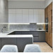 Cabinet furniture for kitchen No. 1128 painted MDF facades white and gray with integrated handle 