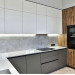 Cabinet furniture for kitchen No. 1128 painted MDF facades white and gray with integrated handle 