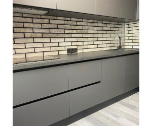 Мебель корпусная для кухни № 1131 крашеные МДФ фасады  серые с интегрированной ручкой стиль Modern 