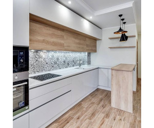 Меблі корпусні для кухні № 1136 фарбовані МДФ фасади з інтегрованою ручкою 