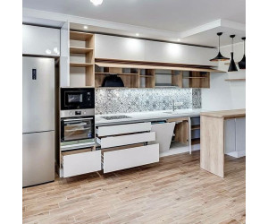 Меблі корпусні для кухні № 1136 фарбовані МДФ фасади з інтегрованою ручкою 