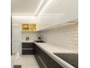 Мебель корпусна для кухні № 1017 крашені МДФ фасади верхній глянець нижній шпонований + інтегрований алюмінієвий ручка профіль