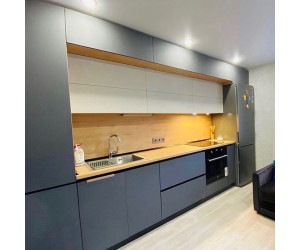 Мебель корпусная для кухни № 1150 крашеные МДФ фасады серые и белые 