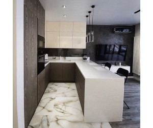 Меблі корпусні для кухні № 1178 фарбовані і шпоновані МДФ фасади 