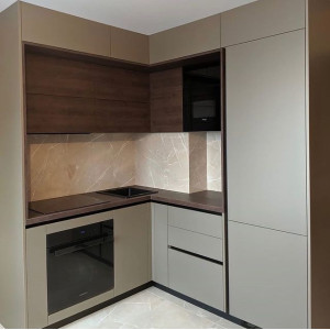 Cabinet furniture for kitchen No. 1179 painted and veneered MDF facades with integrated handle 