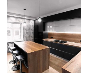 Мебель корпусная для кухни № 1180 крашеные матовые и глянцевые МДФ фасады с интегрированной ручкой 