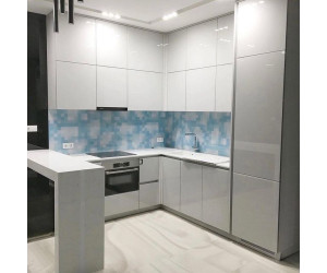 Cabinet furniture for kitchen No. 1181 painted glossy MDF fronts with integrated handle 