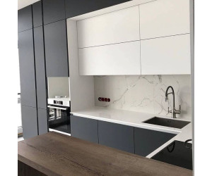 Cabinet furniture for kitchen No. 1182 painted matt white and gray MDF facades with integrated handle 