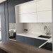 Cabinet furniture for kitchen No. 1182 painted matt white and gray MDF facades with integrated handle 