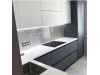 Cabinet furniture for kitchen No. 1182 painted matt white and gray MDF facades with integrated handle 