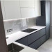 Cabinet furniture for kitchen No. 1182 painted matt white and gray MDF facades with integrated handle 