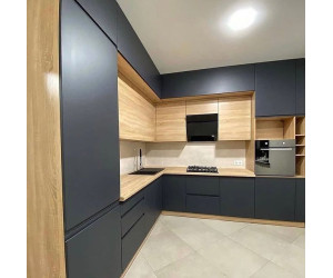 Мебель корпусная для кухни № 1183 крашеные МДФ фасады с интегрированной ручкой