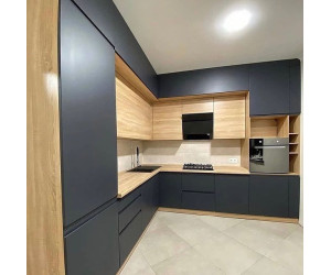 Мебель корпусная для кухни № 1183 крашеные МДФ фасады с интегрированной ручкой