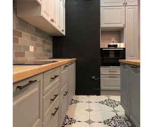 Cabinet furniture for kitchen No. 1194 painted MDF facades with milling and spros 