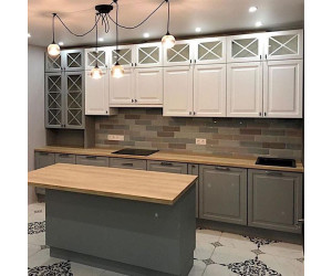 Cabinet furniture for kitchen No. 1194 painted MDF facades with milling and spros 