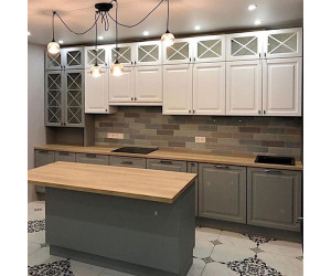 Cabinet furniture for kitchen No. 1194 painted MDF facades with milling and spros 