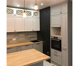 Cabinet furniture for kitchen No. 1194 painted MDF facades with milling and spros 