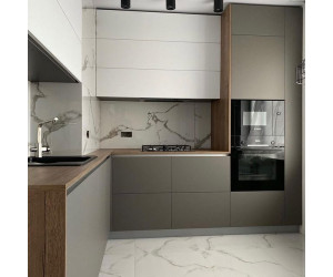 Мебель корпусная для кухни № 1122 крашеные МДФ фасады Antratsit Grey и белый матовый с эффектом Soft Touch