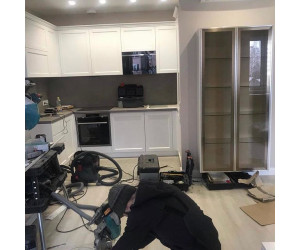 Cabinet furniture for kitchen № 2112 painted MDF facades with milling Screen