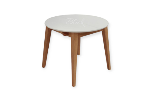 Стіл RоundNew 90/130 розкладний ясен лак & white top