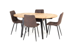 Комплект Стол Casanova 110/160 ясень лак black legs  стулья  Relaks 4 шт. ясень &  brown, обеденный, кухонный, раскладной, стол и стулья