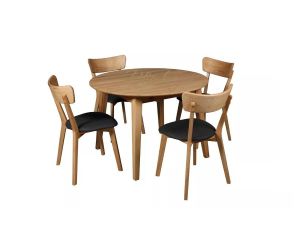 Стіл RoundNew 110/160 ясен лак та стільці Dallas 4 шт ясен soft black