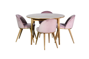 Комплект Стіл Adam ясен лак D110/190 стільці Mars 4 шт. ясен лак & almeri pink, обідній, кухонний, розкладний, стіл та стільці