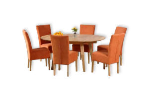 Table Casanova 1100/1600 ash lacquer and chairs Main 6 pcs. soft orange ash, dining, kitchen, folding, table and chairs