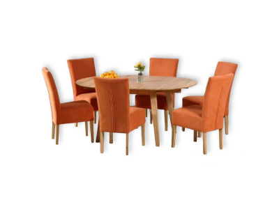 Стіл Casanova 1100/1600 ясен лак та стільці Main 6 шт. ясен soft orang